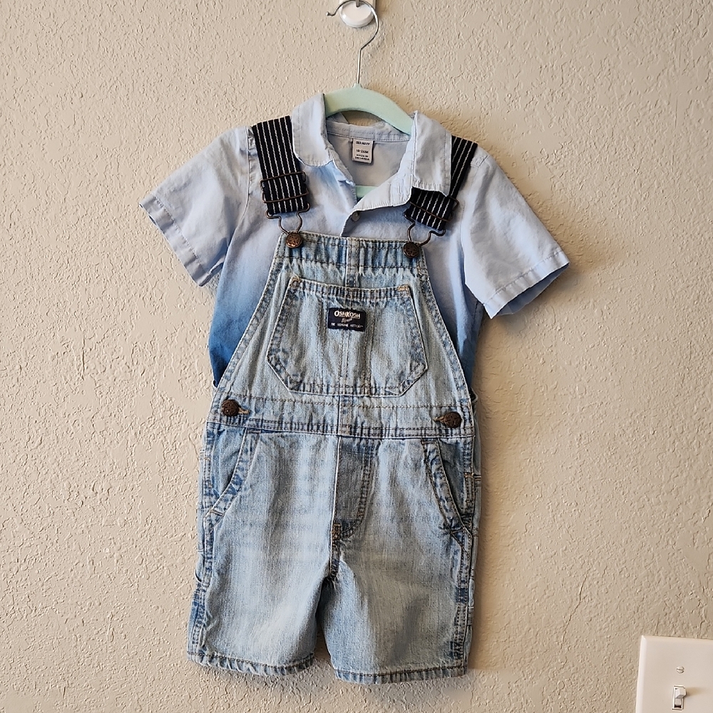 OshKosh B'gosh Denim Overall Shorts & Ombre Blue Shirt Set